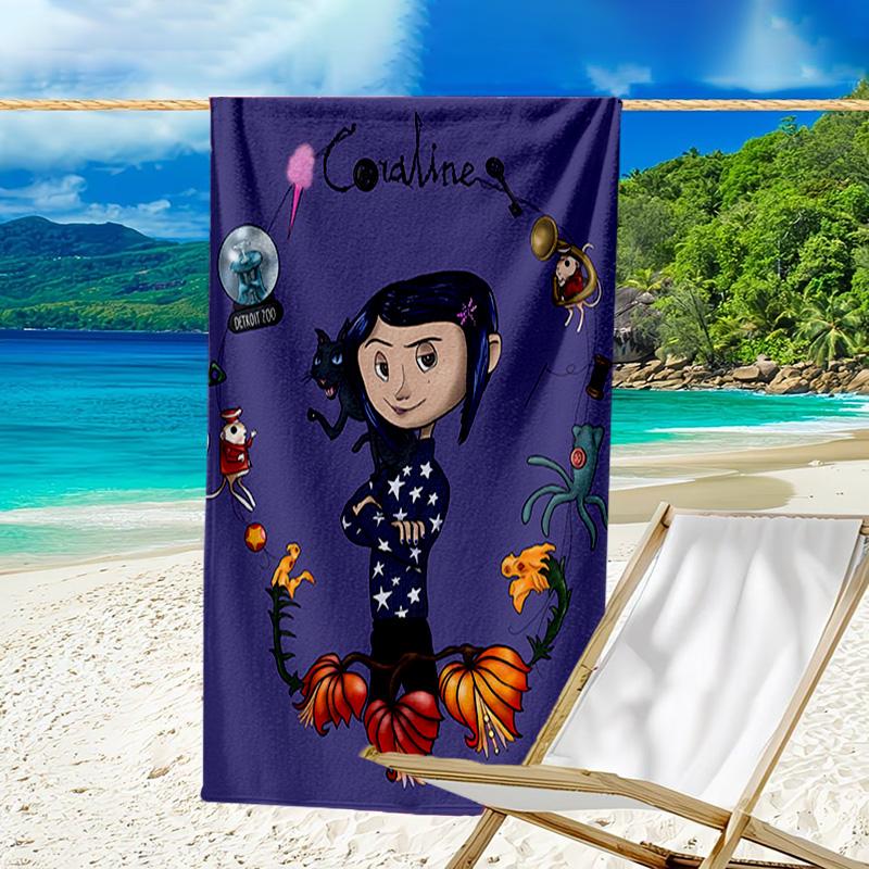 1pc Coraline (4) Beach Towel, Beach and Seaside Swimming Pool Equipment, Fashion Pattern, Rectangular, Travel Essentials