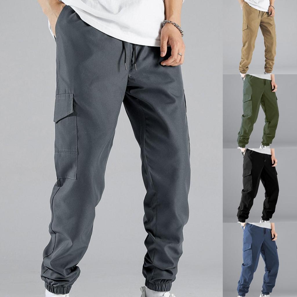 Men's Solid Color Multi-Pocket Cargo Pants Men's Casual Sports Versatile Trousers