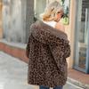 Cappotto invernale da donna in pile sherpa leopardato con cucitura, giacca casual con cappuccio, morbido e caldo, cardigan aperto sul davanti, capispalla con tasca