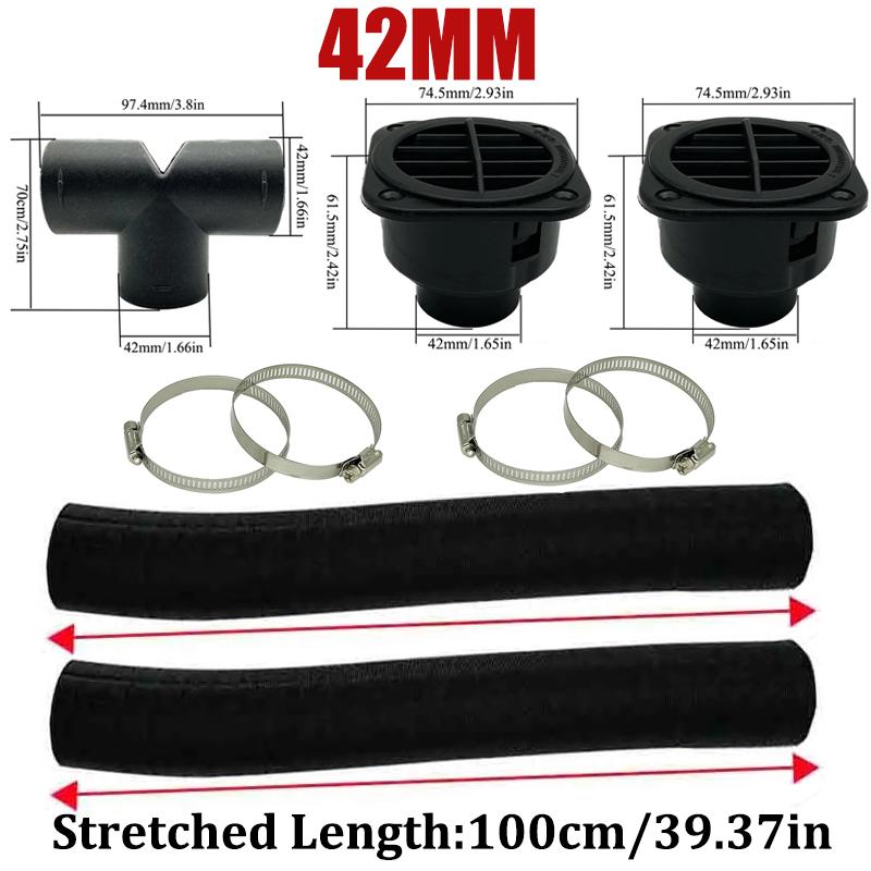 42mm 60mm 75mm 90mm Car Air Diesel Parking Heater 2x Air Outlet Vent + T/YPiece + Duct Pipe + 2x Clamps For Webasto Eberspacher