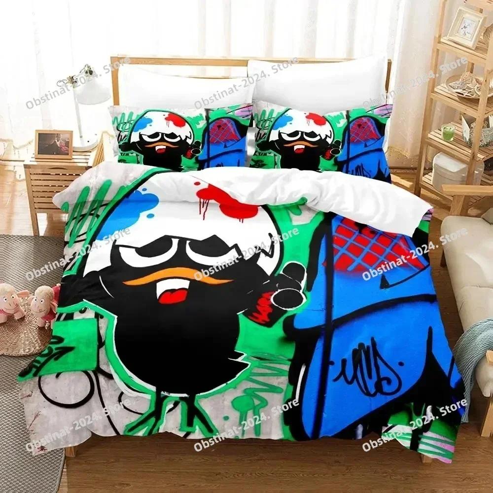 Anime Cute Calimero Bedding Set Printed single Comforter Quilt Bed Cover Duvet Cover Pillow Case 3 Pieces Sets Kids Adult Size