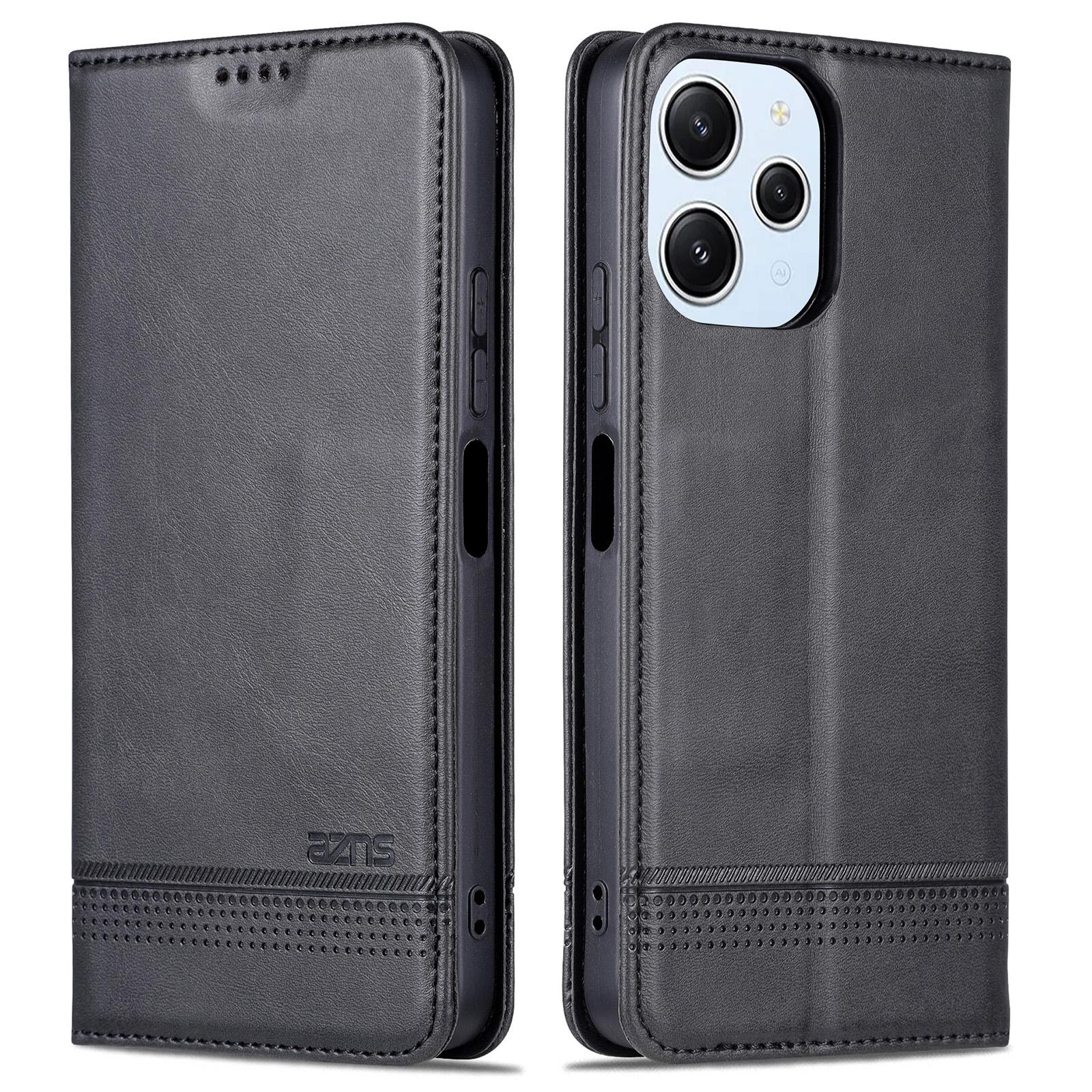 

AZNS For Xiaomi Redmi 12 4G Supporting Stand Phone Cover PU Leather Flip Wallet Case Magnetic Phone Shell Black