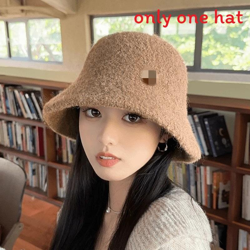Knit Fisherman Hat For Women Winter Warm Plush Bucket Cap With Face Slimming Design