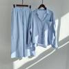 Women's Retro Plus Size 2-Piece Set: Cotton Linen Shirt & High Waist Wide Leg Pants