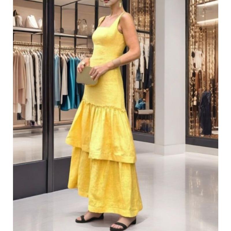 

Платье с квадратным вырезом и оборками на шее, модное женское элегантное вечернее платье без рукавов в стиле светской львицы XL жёлтый