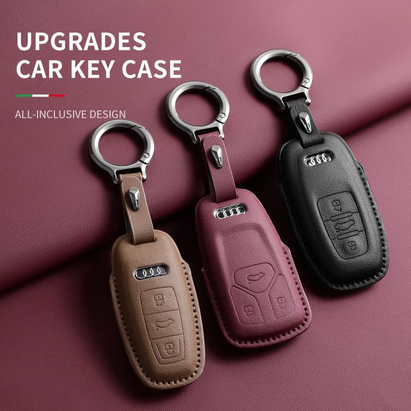 Leather Car Key Case Cover For A4L A5 Q7 TT TTS A3 A4 B9 A6 A7 4K A8 E-tron Q5 Q8 C8 D5 SQ8 Car Keychain Accessories