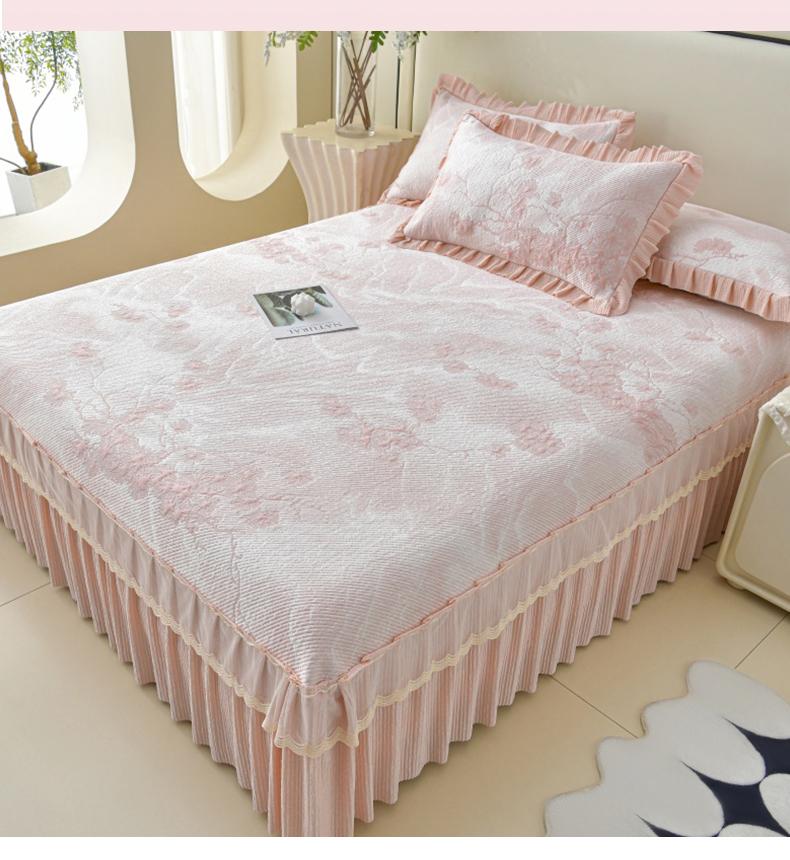 Sleeping grid cooling bean PE polymer cool feeling lace bed skirt cooling mat three piece set
