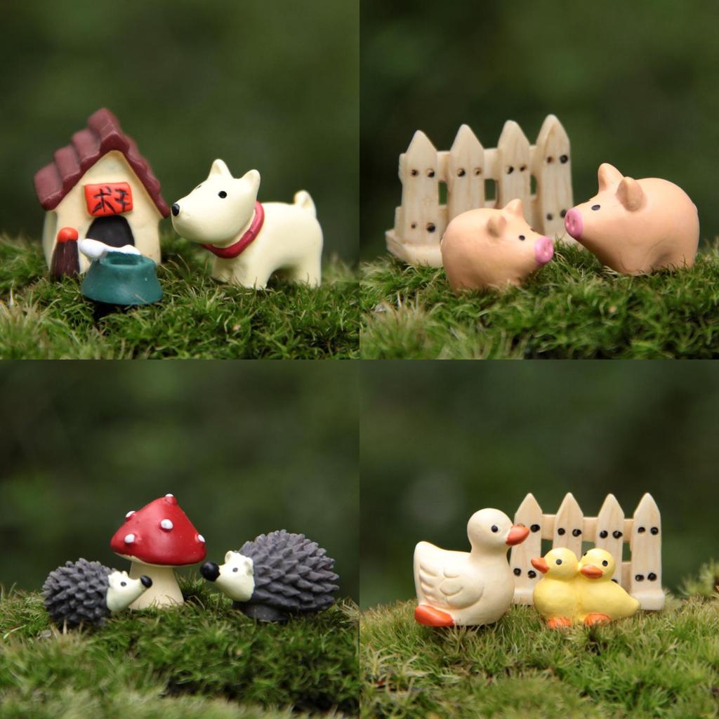 Harz Hunde Schwein Ente Igel Haus Miniatur Set Mit Cartoon Stil Für Hausdekoration Und Geschenk