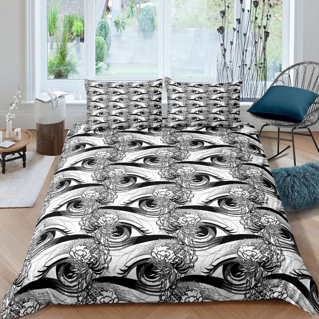 Eyelash King Queen Duvet Cover Cartoon Woman Eyes Bedding Set Watercolor Long Lashes Print Quilt Cover Polyester Comforter Cover