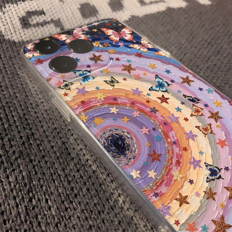 Oil Painting Starry Butterfly Phone Case For Apple iPhone16promax-Soft Silicone Shockproof Creative Cover On iPhone16/15/14/13/12/11/Pro/Plus/Promax