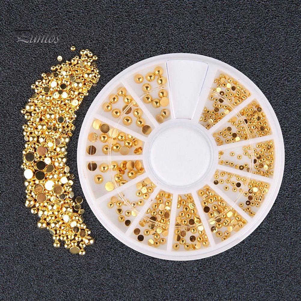 Puntos Nail Art DIY 2/3/4mm Mixed Golden Tone 3D DIY Flat Back Beads Decoration Beauty