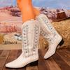 Fashion Winter New Coarse Heel Cotton Boots Women's Pointed Embroidery Sleeve Anti-slip Wear-resistant High Boots