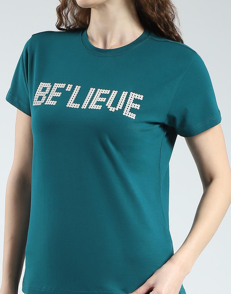 MONTE CARLO Women's Regular Fit Printed Half Sleeve Round Neck Top