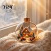 Decorative Snow Ball Pendants Christmas Ornament with LED Lights, Scene Acrylic Clear Holiday Decor, Shatterproof Xmas Tree Hanging Sphere Pattern