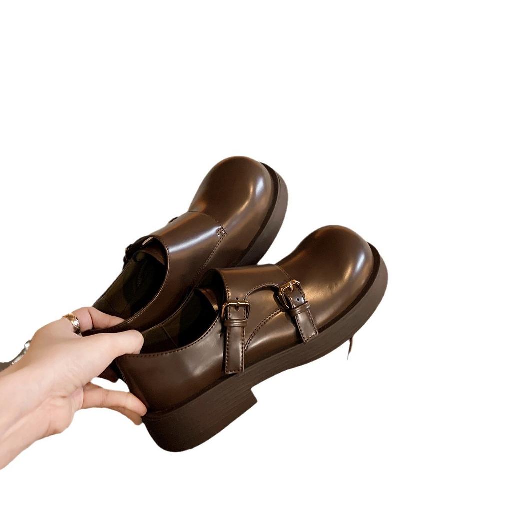 Spot Traubenmutter mit den gleichen Loafers, Doppelschnalle mit einem Pedal, hässlich und niedlich vielseitig retro britischer Stil Großkopf-Lederschuhe Damen