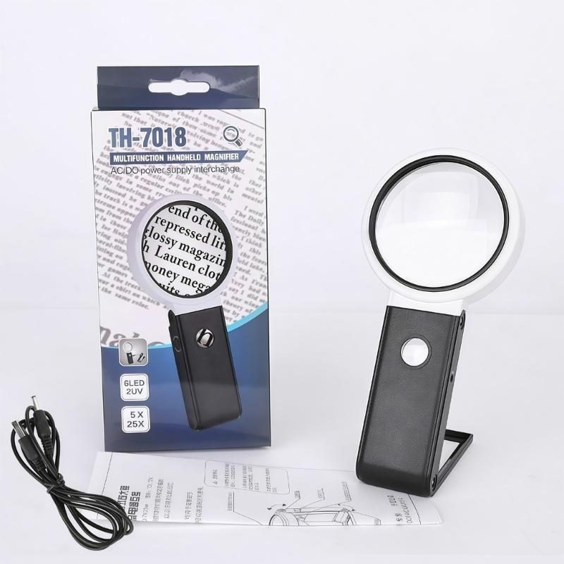 Double Lens Handheld Magnifying Glass With 6 LED Lights And 2 Lamps For Detailed Inspection Magnifing Glass