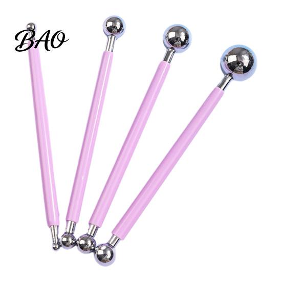 Fondant Decorating Tools 4Pcs Polymer Clay Shaping Tool Set, Sculpting Stick with Stainless Steel Ball, 4 Size DIY Pottery Modeling
