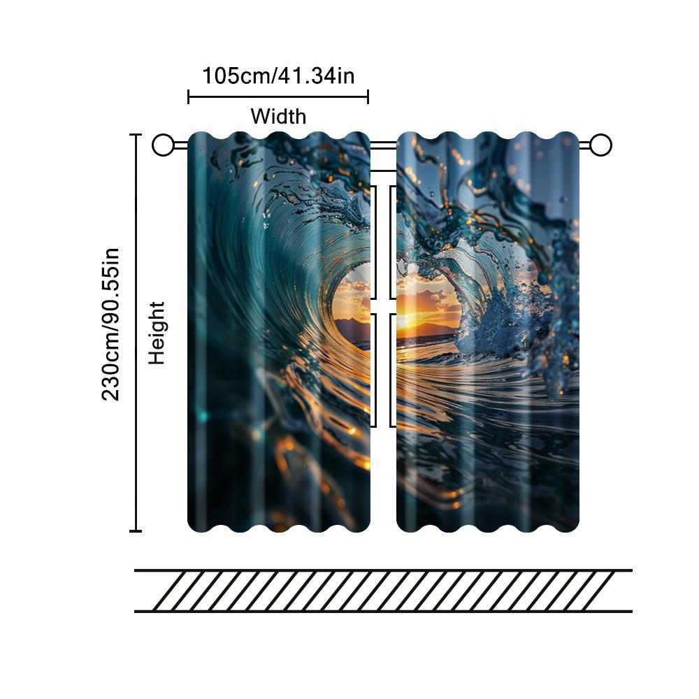 2 Stück, Filtervorhänge (ausgenommen Stangen, unbeweglich, ohne Batterien) Sonnenuntergang Ozeanwelle zur Verwendung in Schlafzimmern und Wohnzimmern