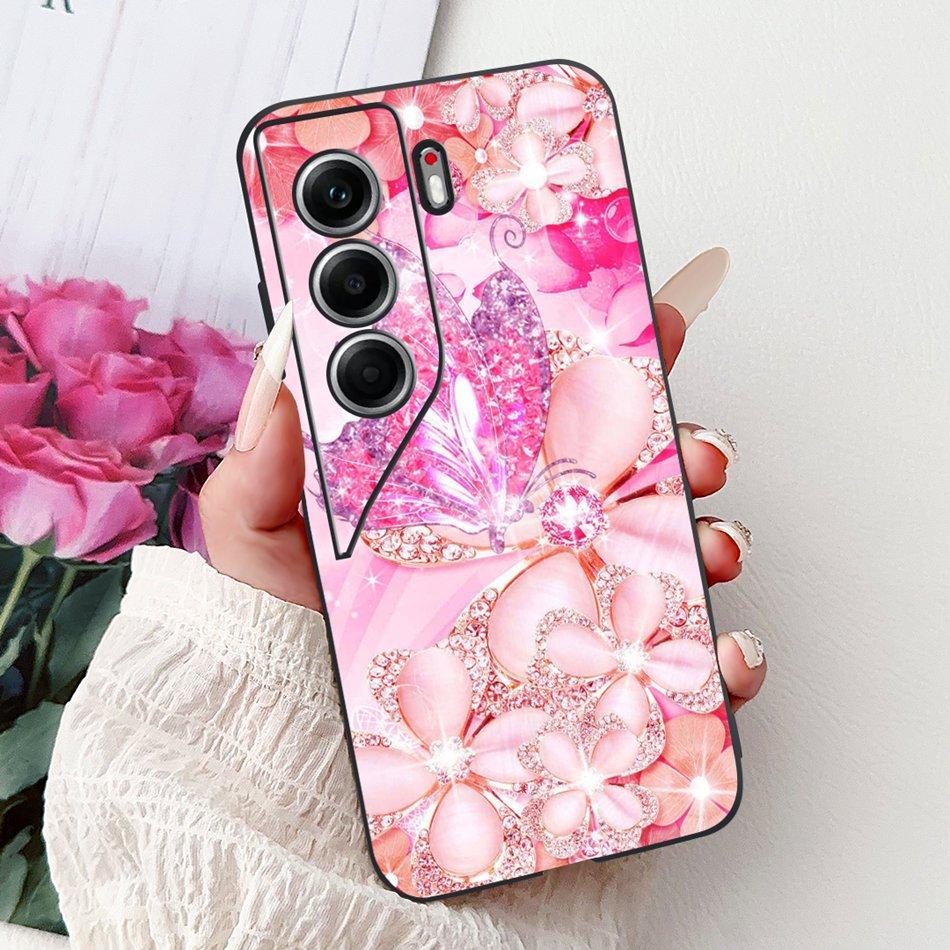 For Tecno Camon 40 Pro 4G Camon40 Elegant Floral Cat Phone Case For Camon 40 40Pro 4G CM6 CM5 Black Silicone Soft Cases Bumpers