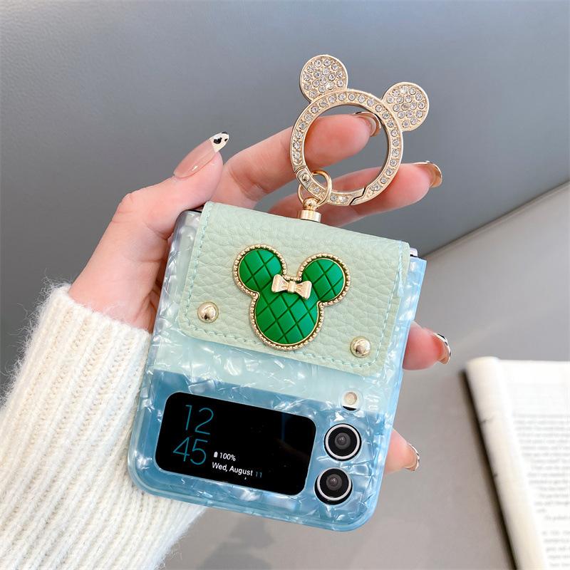 Shell Pattern Mickey Ring for Samsung Zflip6/4 Mobile Phone Case Folding Screen Zflip5/3 Silicone Case