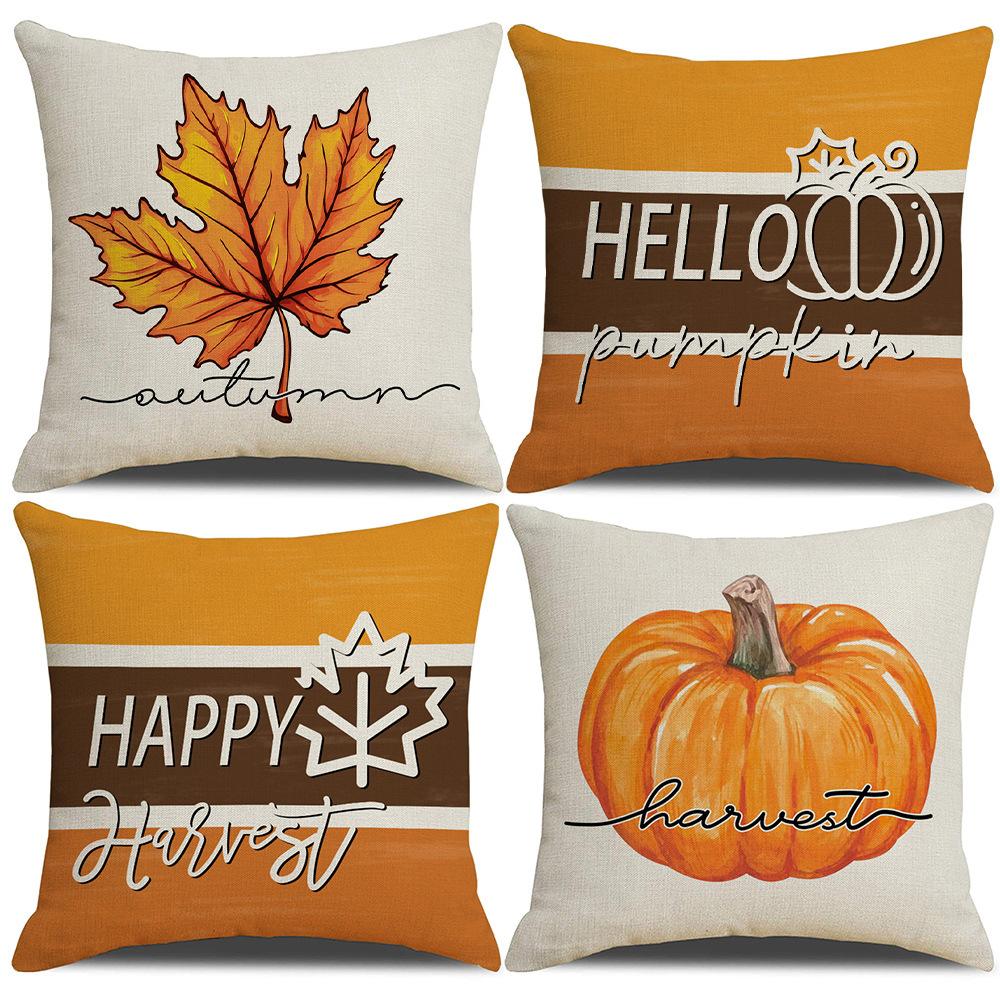 New Warm-toned Pillowcase Orange Maple Leaf Pumpkin Element Car Cushion Linen Waist Cushion Pillow