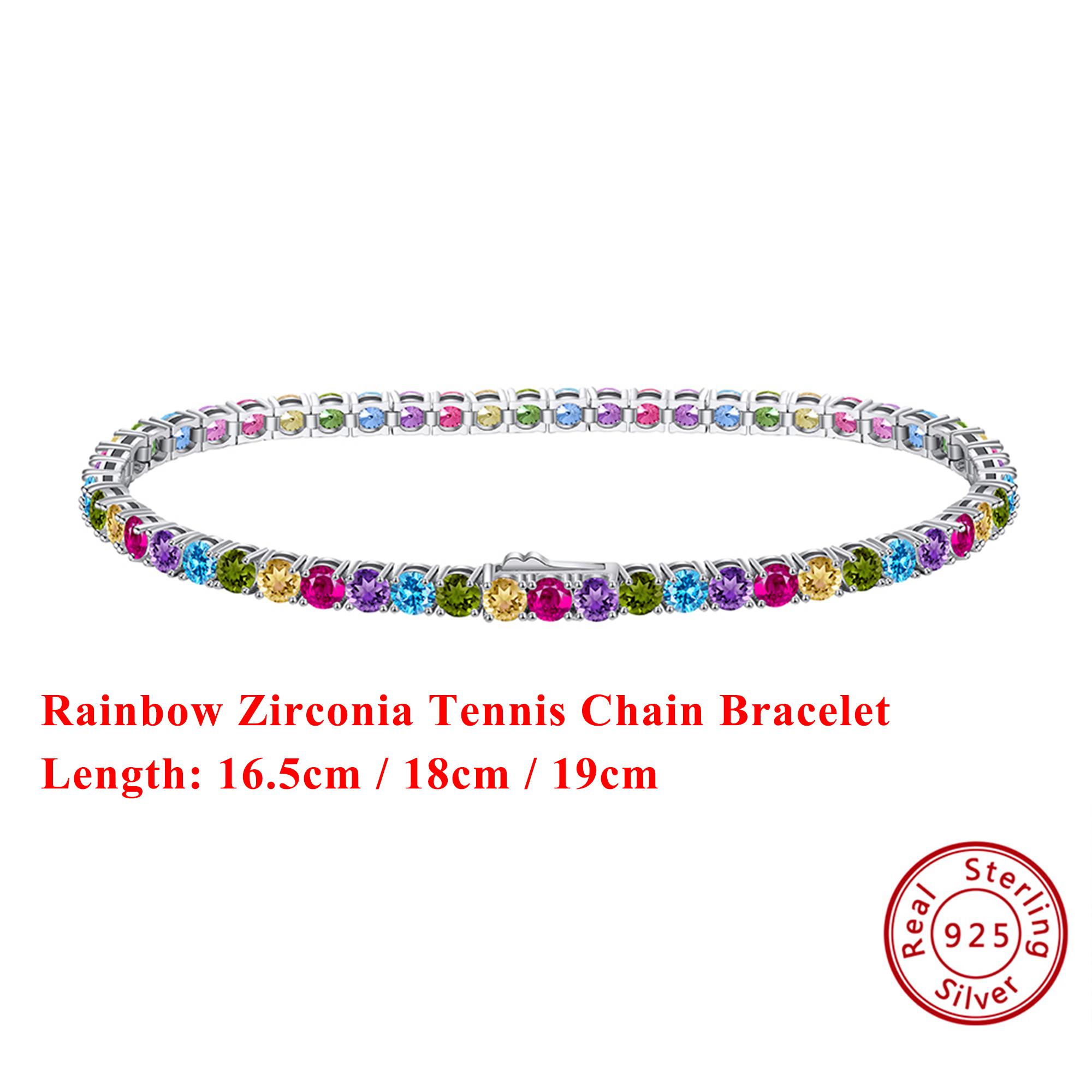 

EFFIE QUEEN 100% 925 Sterling Silver 3mm Rainbow Zirconia Tennis Chain Bracelet Luxury Jewelry for Women Anniversary Gift SB139 16.5cm