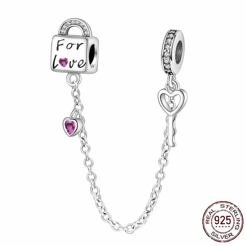 Stříbrný Křišťálový Pavé Bezpečnostní Řetízek Pevný Klip Pramen Přívěsek Vhodný pro Ženy Náramek Stříbrné Šperky Párty Narozeninový Dárek