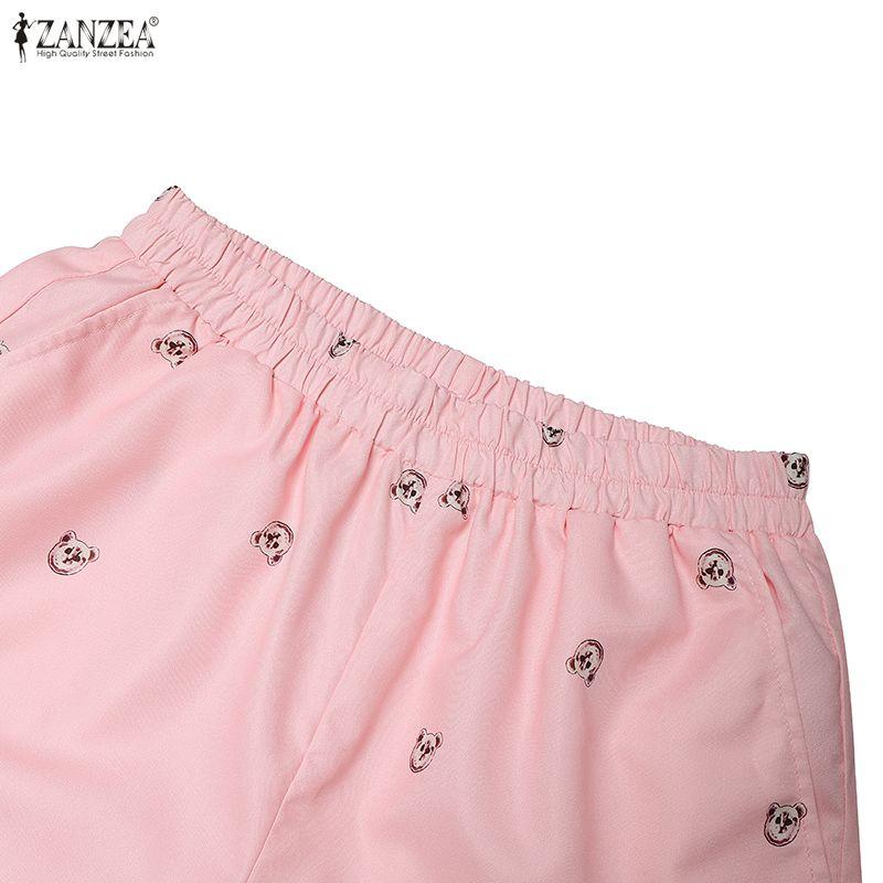 ZANZEA Women Casual Elastic Waist Loose Print Long Pants