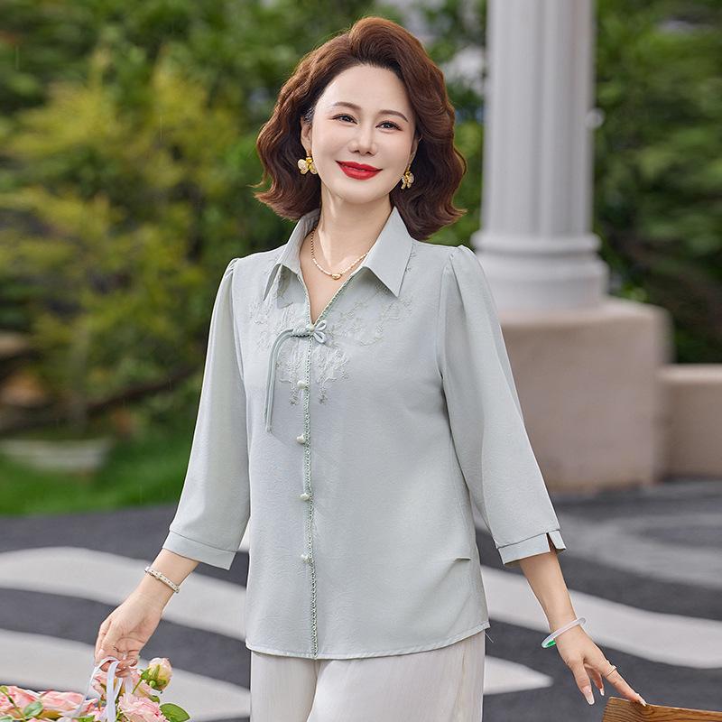 

Middle-aged Mom s Casual Three-Quarter Sleeve Top - 2026 New Style 5XL синій