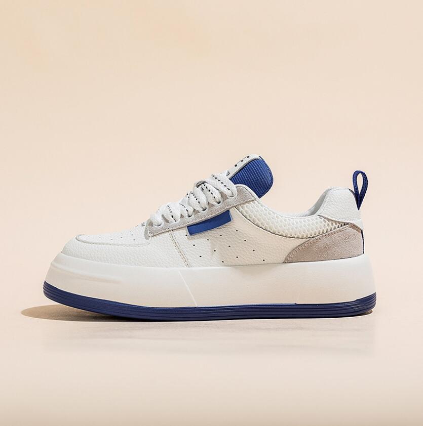 

Мода 2024 Весна Новая обувь Модные маленькие белые туфли Натуральная кожа Толстая подошва Модная обувь Женская спортивная и повседневная обувь для скейтборда 40 синий