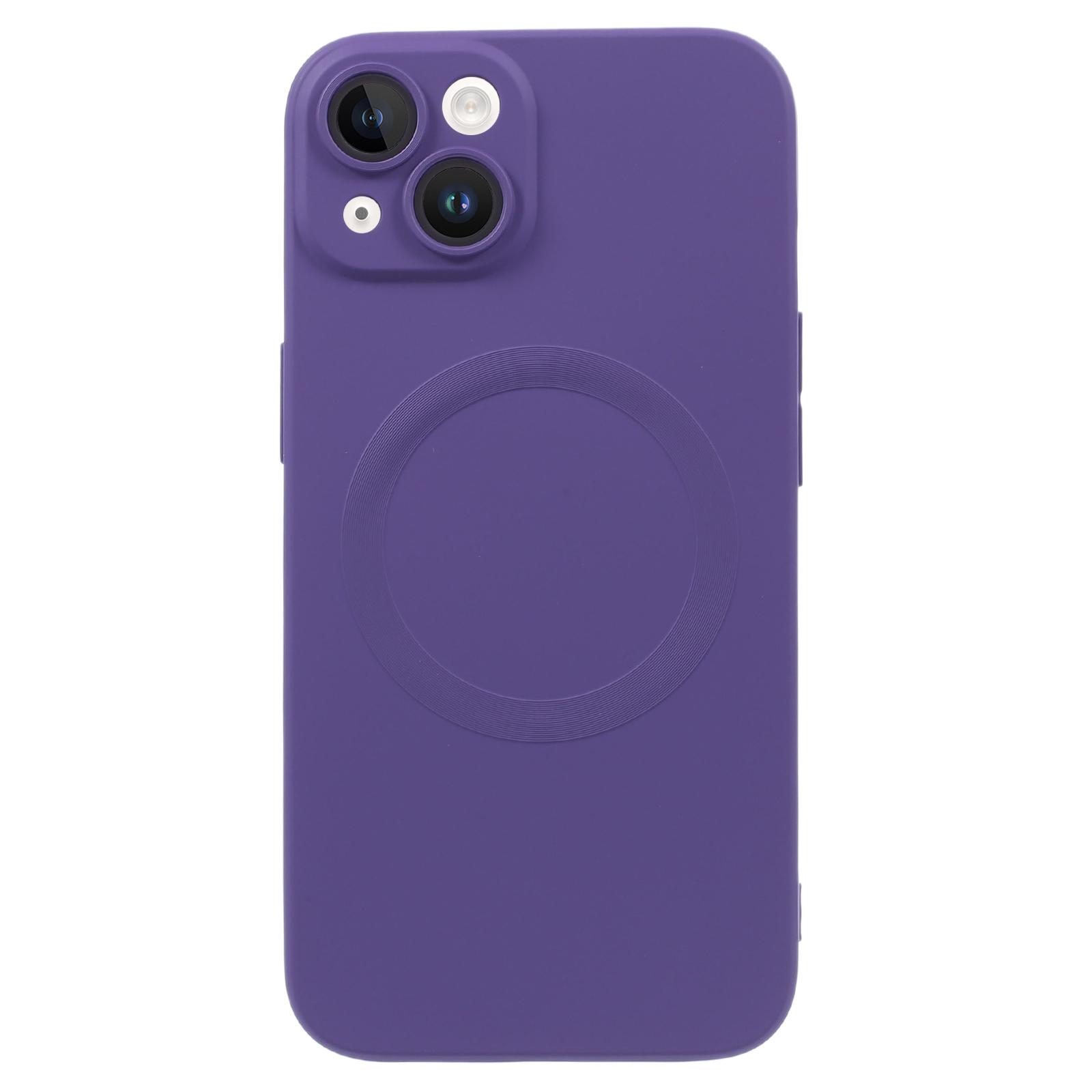 

For iPhone 15 Plus Case Compatible with MagSafe Liquid Silicone Phone Cover with Tempered Glass Lens Protector Dark Purple