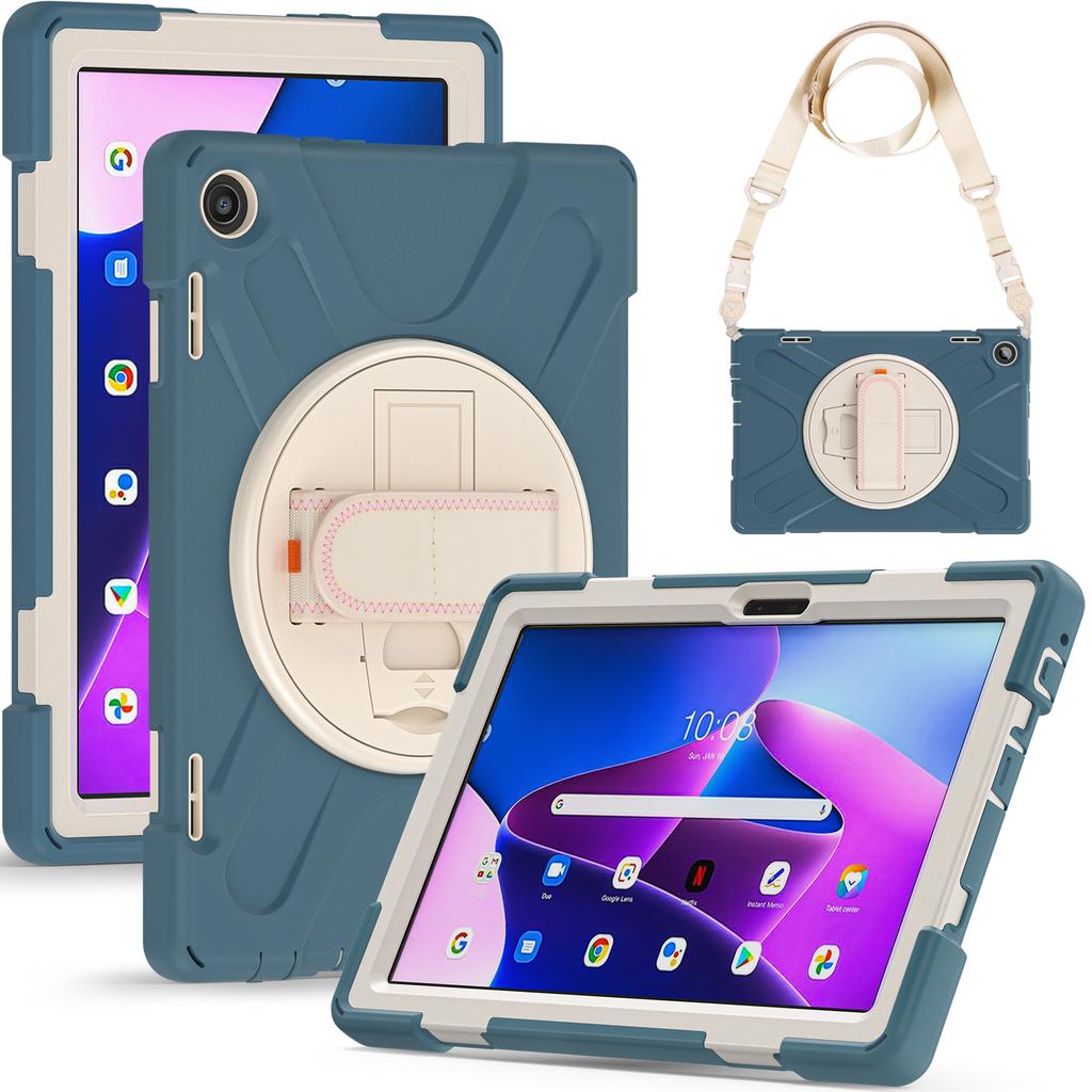 Rugged Armor Tablet Case for Lenovo Tab M10 Plus 3rd Gen 10.6" 2022 TB-125F/TB-128F Hand Shoulder Strap Heavy Duty Tablet Cover