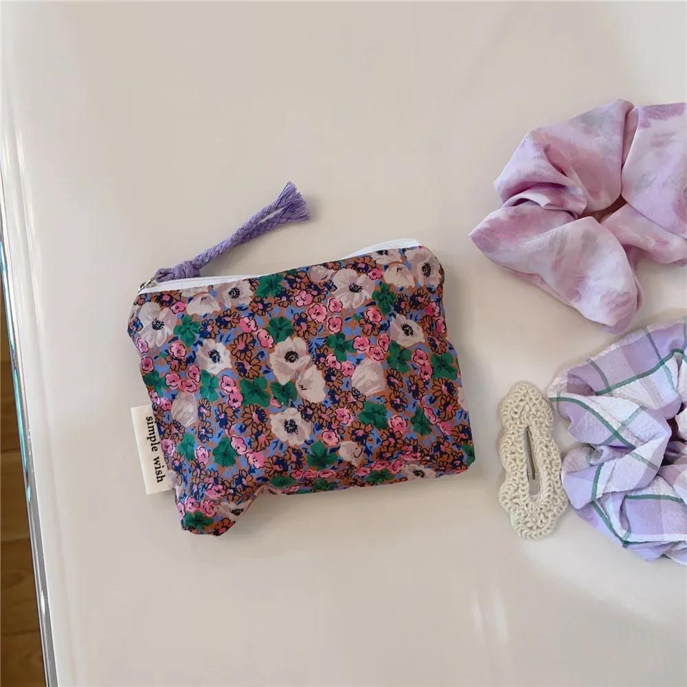 Cute Wallet Women Cotton Key Coin Purse Mini Coin Pouch Girls Floral Print Lipstick Sanitary Napkin Organizer Zipper Canvas Bags