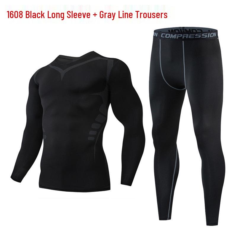 Men's Quick-Dry Red Sports Tights and Long-Sleeve Suit for Running, Training, Basketball, and Fitness - Ideal for Autumn and Winter.