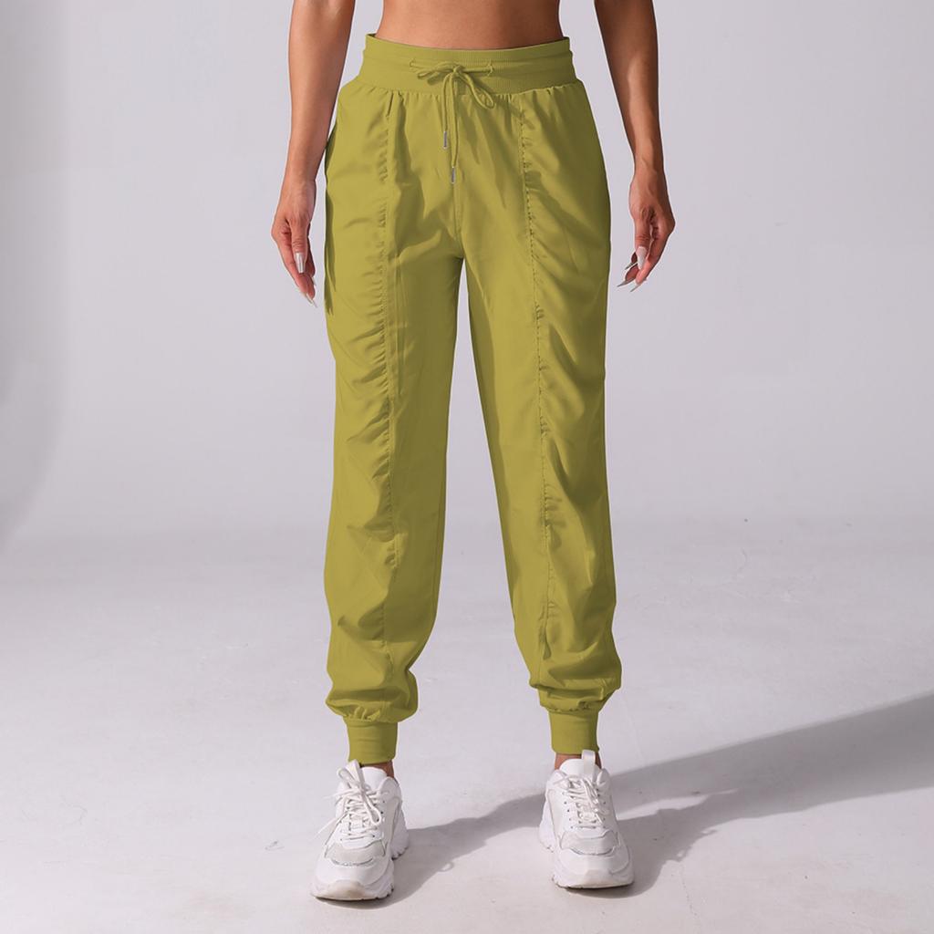 Women's Drawstring Pleated Sports Pants Summer Quick-drying Running Fitness Casual Pants Lightweight Straight Leg Cropped Pants