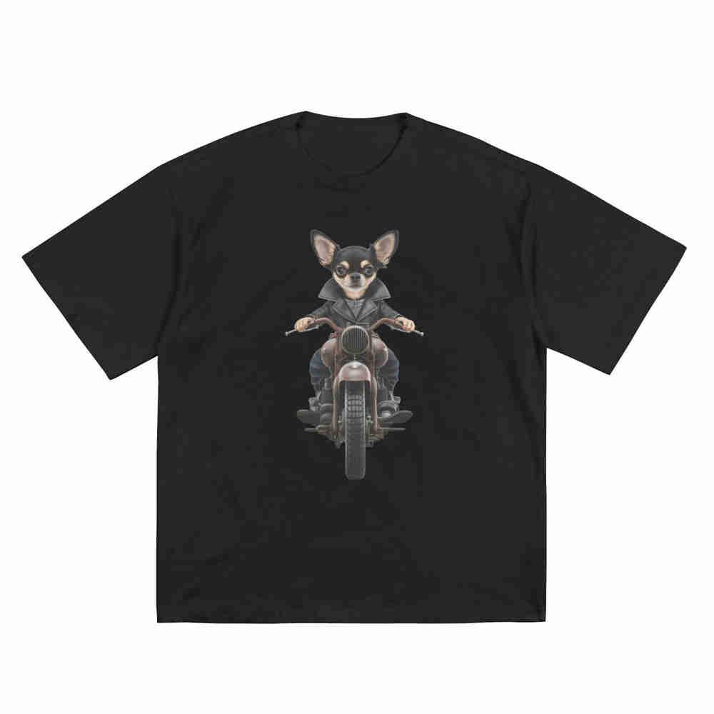 Chihuahua Motorcycle Rider Cute Puppy Short Sleeve Tee 100% Cotton T-Shirt