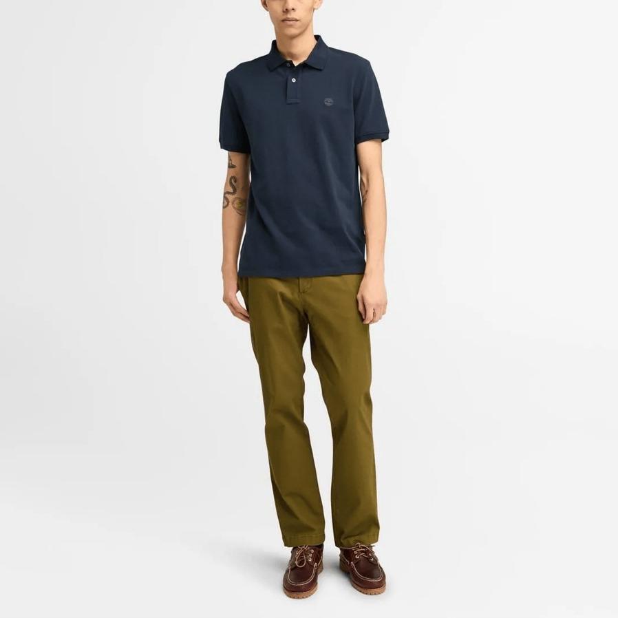 Timberland Solid Logo Short Sleeve Ribbed Polo Shirt Men Tops TB0A24H2Z021