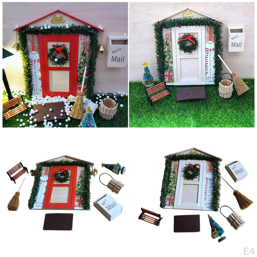 Christmas Door Mailbox Wooden Garland Broom Bucket Miniature Festive 1/12 crafts Toys