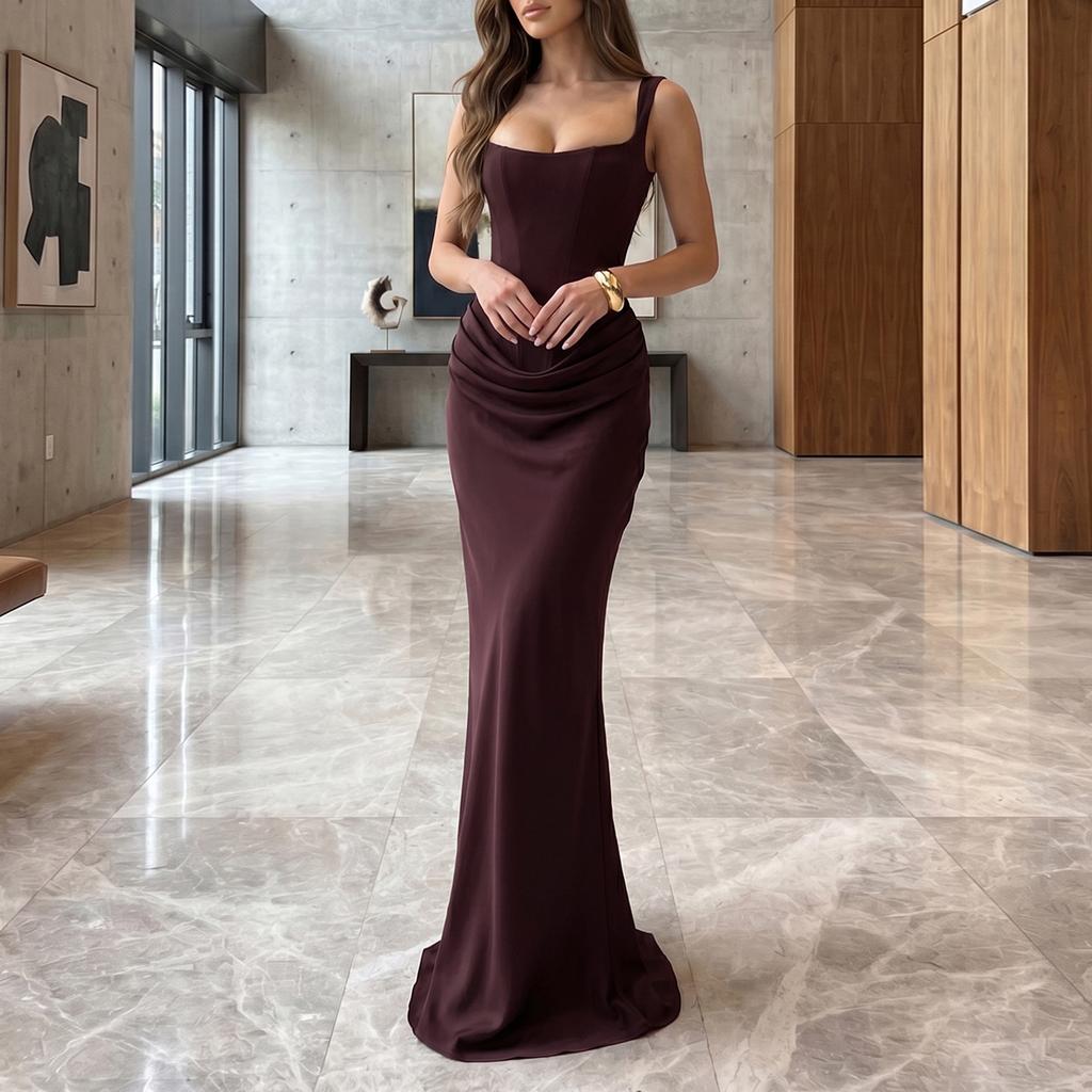 Women's Color Spaghetti Strap Corset Bodycon Dress - Slim Fit -Hugging