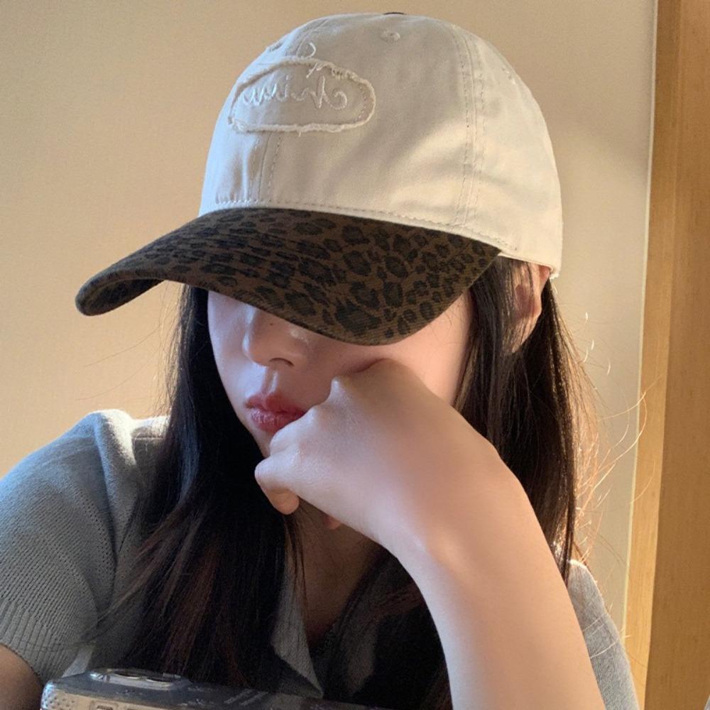 Leopard Print Duck Tongue Cap Color Splicing Rebound Caps Fashion Sun Hat  for Women Girls