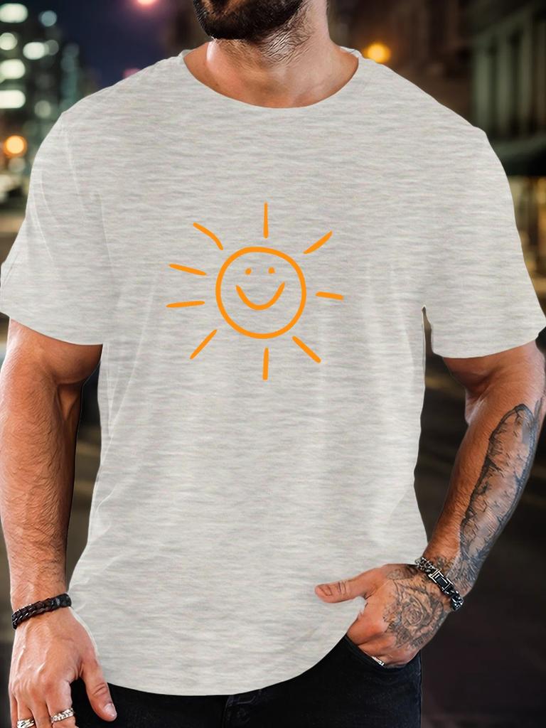 2026 Summer Bestselling Unisexs Pure Cotton Tshirt Street Casual Fashion Comfortable Breathable Simple Sun Pattern Print