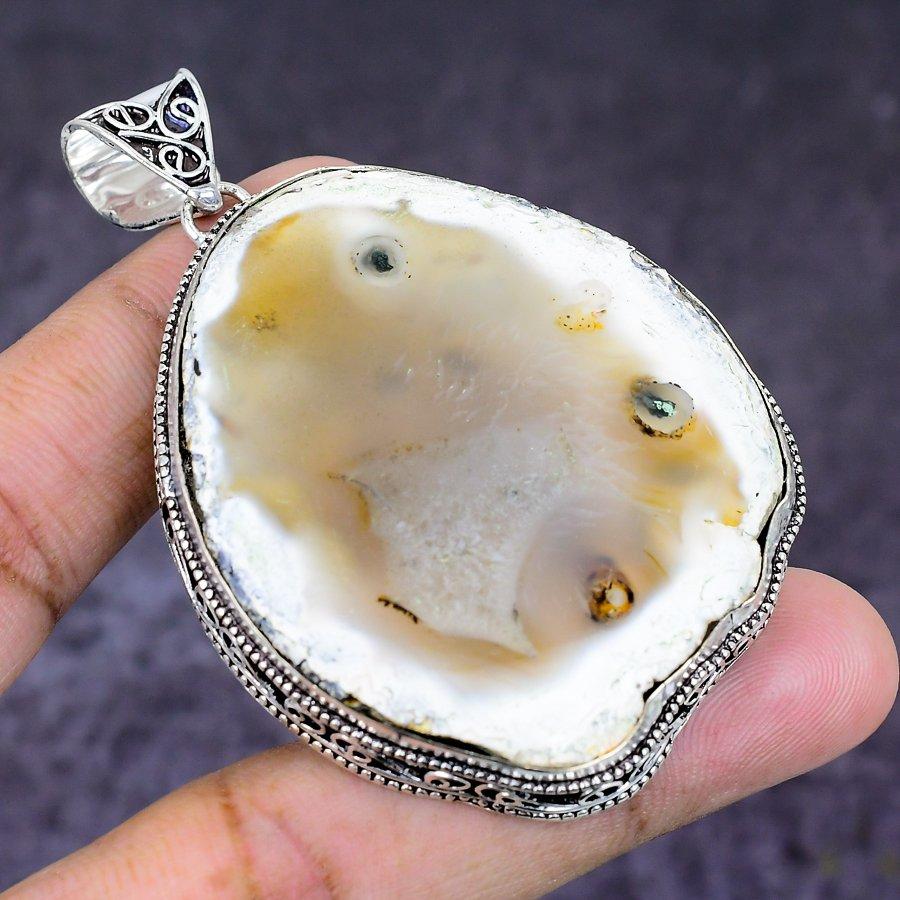 Natural Agate Geode Slice 925 Sterling Silver Jewelry Pendant 2.68" ETC-14529