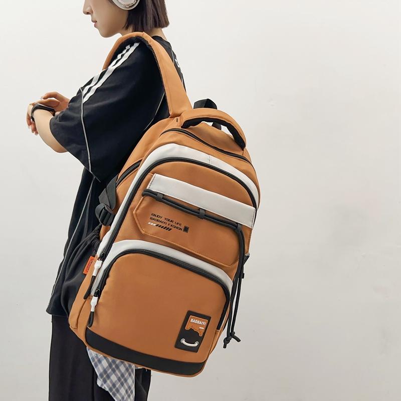 Large Capacity Student Schoolbag Men Color Block Backpack Computer Travel Backpack