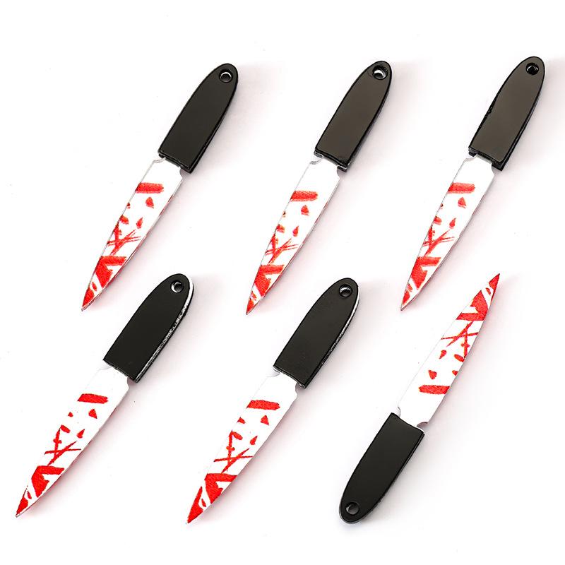 21pcs Dangle Earrings Black Flower Double-Sided Dagger Charms Halloween Knife Earring Keychain Pendant Cool Unique Accessories