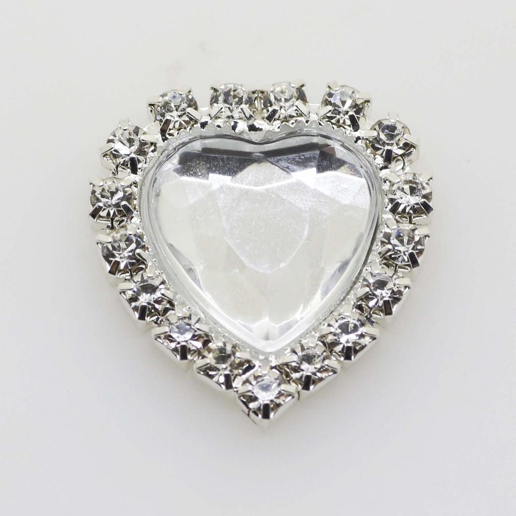 Mini 16mm(4/10 Inch) 10pcs Heart Acrylic Rhinestone Buttons DIY Hair Accessory Wedding Initiation Ribbon Decoration