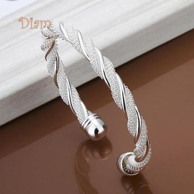 Diahy Women's Simple Silvery Color Plated Twist Cuff Bangle Open Bracelet Jewelry Gift Acc