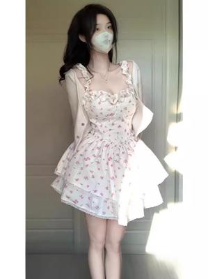 Summer Sweet Desire Floral Sling Dress - Princess Student Style Short Skirt