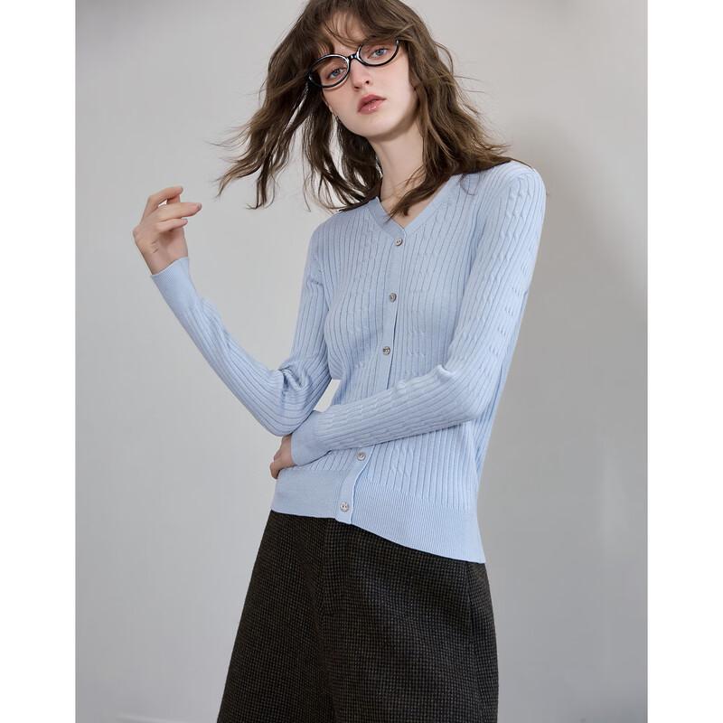 DEMAUNA Women's V-Neck Color Block Cable Knit Cardigan