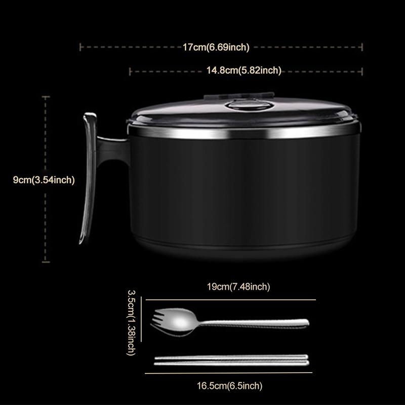 Stainless Steel Instant Noodle Bowl with Lid Spoon, Japanese-Style Sealed Lunch Box,Student Bento Box, Tableware, Large Capacity