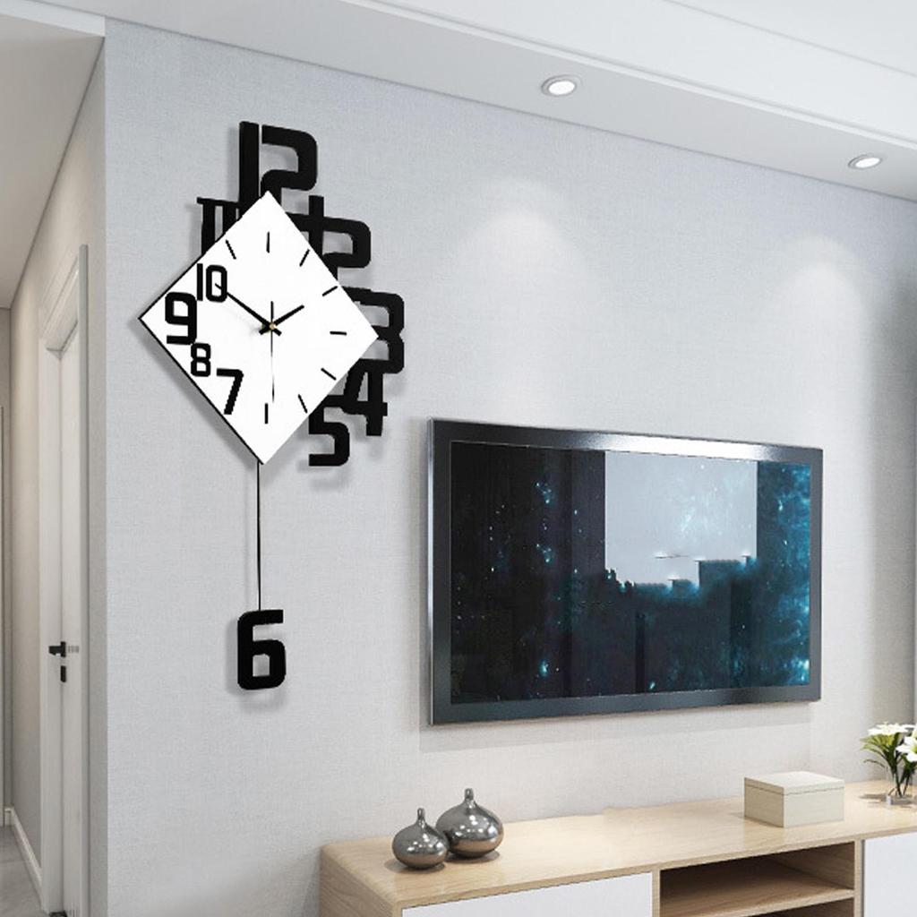 Large Wall Clock Silent Pendulum Battery Operated Non Ticking for Living Room Bedroom Office Home Decorative Wall Clock Square White Wood
